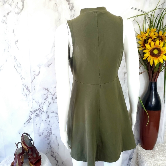 Express cut out v neck olive color skater dress - Picture 2 of 7